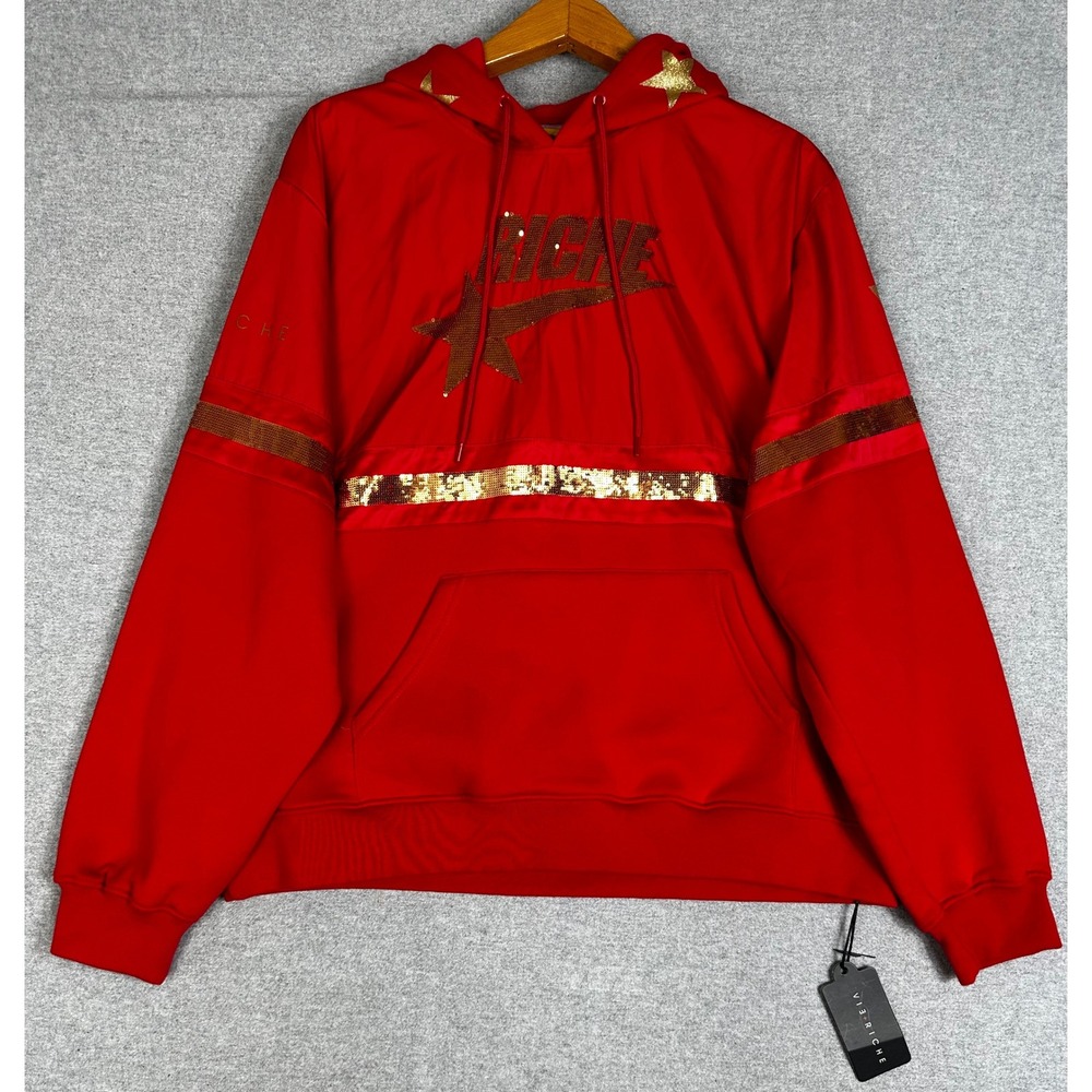 NWT Vie Riche Stardust Sequin Hoodie XXL Red Star Graphic Streetwear Pullover